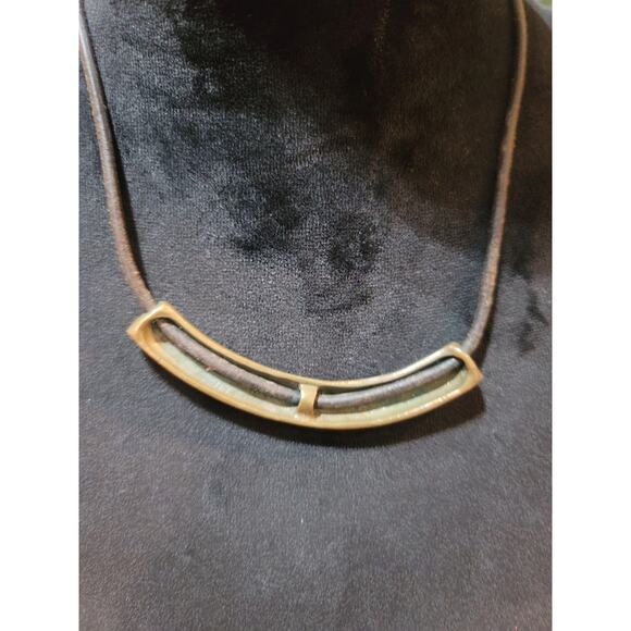 Women's Brass Bar Pendant Necklace On Leather Cord With Hook Clasp Jewellery - Picture 7 of 7